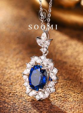 925银3.7克拉皇家蓝宝石项链