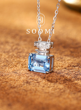 【新品 香妃】海蓝宝项链925银培育彩宝莫桑钻香水瓶吊坠圣玛利亚