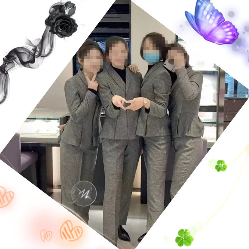 珠宝店工装周秋冬季新款灰色长袖大码西装外套套装正装女福工作服