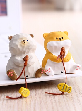 小猫钓鱼桌面摆件解压电脑显示器