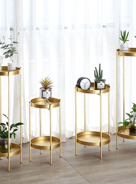 北欧金色铁艺花架室内绿萝折叠