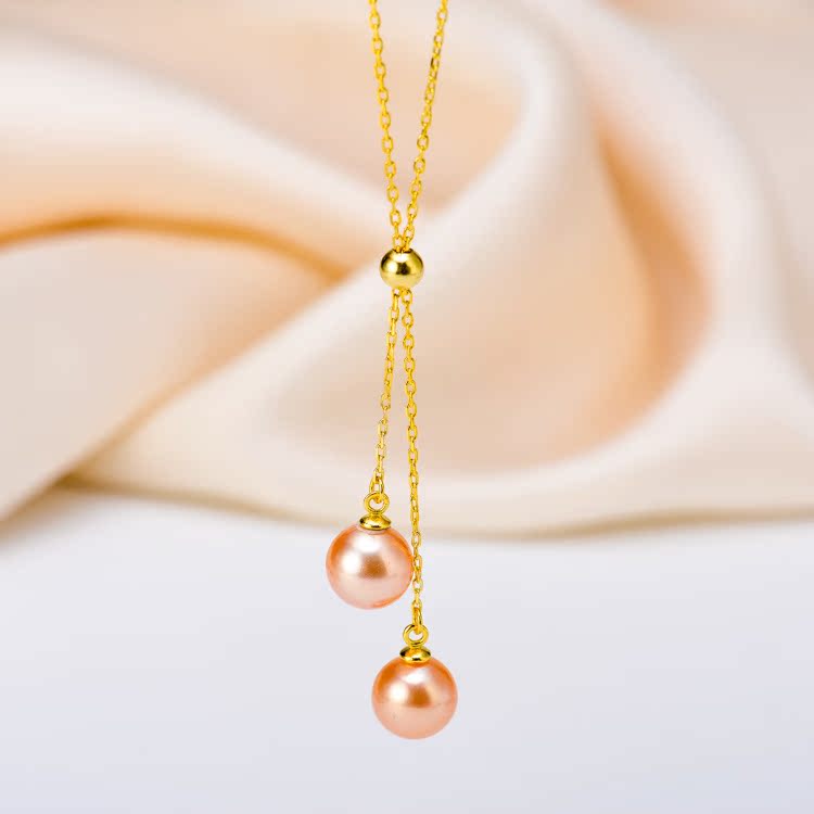 DIY配件 S925纯银双珠Y字可抽拉调节套链项链空托 珍珠项坠子女 - 图0