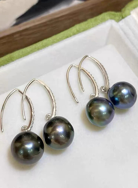 DIY配件 S925纯银镶钻简约耳勾空托 珍珠耳环耳饰耳钩8-13mm圆椭