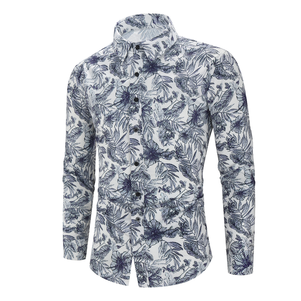 Full Body Print Men's Floral Shirt翻领薄款全身印花男式花衬衫