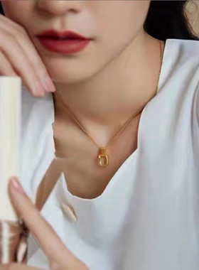 沙金双环扣项链女复古几何坠子