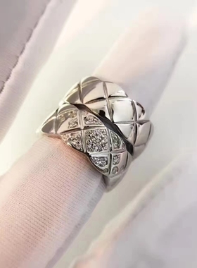 正确版小香风coco菱格纹戒指女镀金经典菱形宽戒刘雯同款情侣叠戴