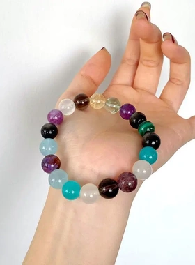 刘亦菲同款多宝水晶手串紫水晶月光石绿幽灵海蓝宝手链女天然正品