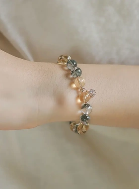 天然水晶绿幽灵手链女款满天星黄水晶手串DIY时尚小众饰品