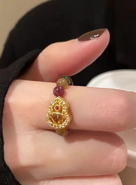 碧玺葫芦串珠戒指女款秋冬2025新年新款食指戒小众设计高级感指环