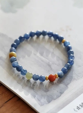 蓝晶南红手工串珠手链轻奢高级感小众百搭手串女时尚清冷感手饰女