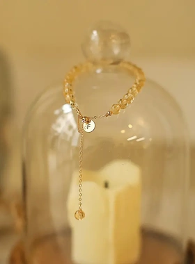 巧恩直销天然黄水晶手链女净体通体14k包金手细手串礼物