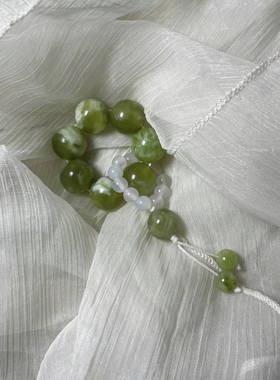 天然岫玉青提奶盖手捻跑环白月光白贝母迷你文玩小手捻手持念珠