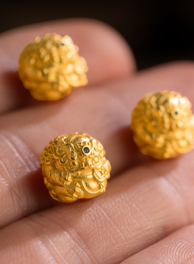 古法24k工艺黄金色貔貅圆珠