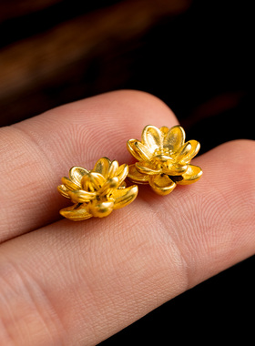 古法黄金色925莲花转运珠