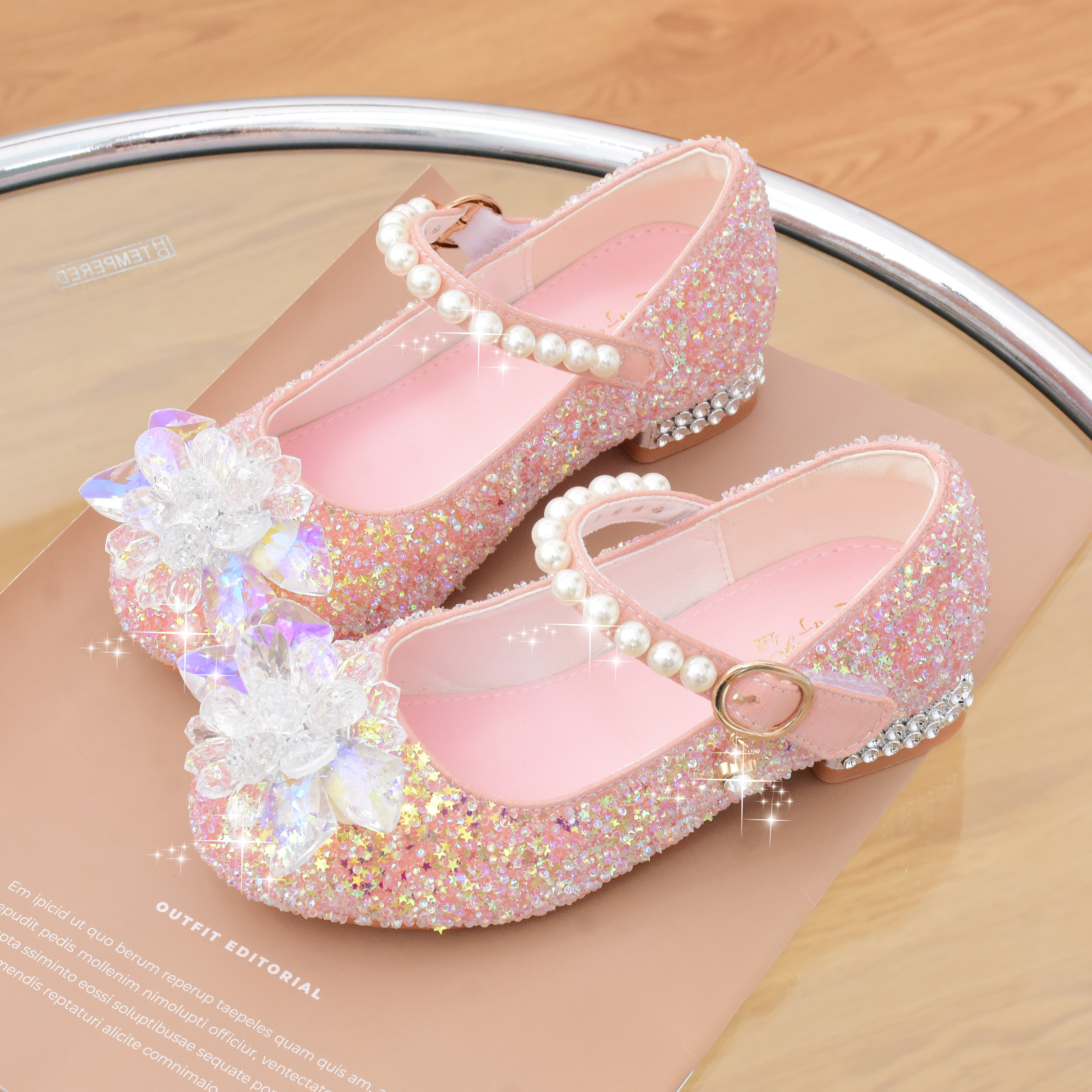 女童公主鞋小童皮鞋软底水钻高跟鞋春秋季女孩儿童单鞋4岁6水晶鞋