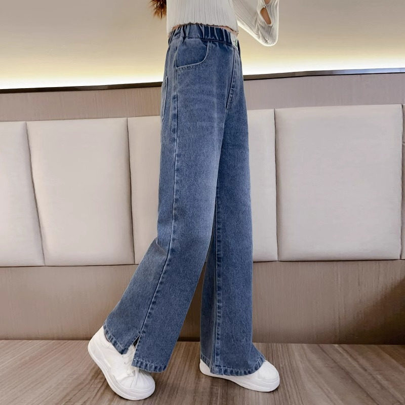 女童裤子春秋2026新款中大童休闲阔腿直筒春季儿童牛仔裤开叉长裤,淘宝优惠券,粉丝福利购,淘宝优惠卷