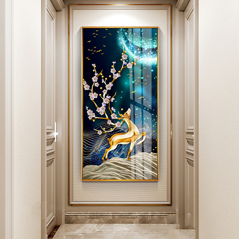 钻石绣2024年新款满钻玄关5d石绣客厅欧式麋鹿竖版贴钻十字绣发财,淘宝优惠券,粉丝福利购,淘宝优惠卷