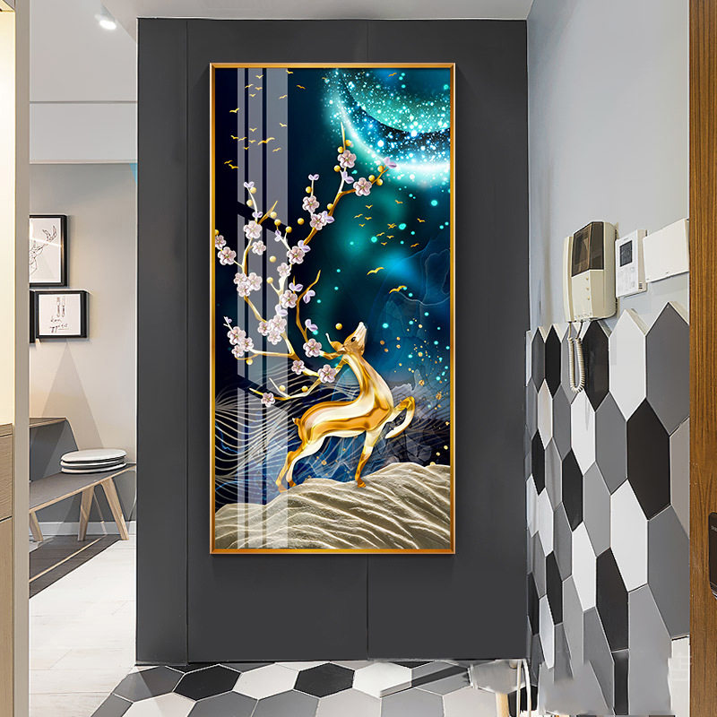 钻石绣2024年新款满钻玄关5d石绣客厅欧式麋鹿竖版贴钻十字绣发财,淘宝优惠券,粉丝福利购,淘宝优惠卷