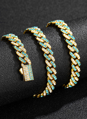 欧美潮牌朋克男女古巴链满钻项链