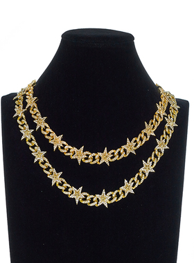 欧美ins嘻哈五角星古巴链项链