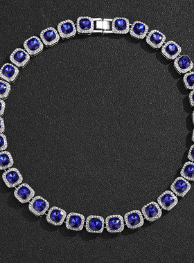 欧美嘻哈橘红方钻男女冰糖项链