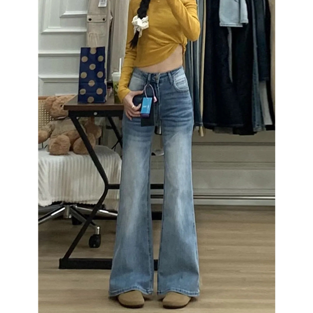 ລ້າງ jeans micro-flare ສີຟ້າອ່ອນ petite