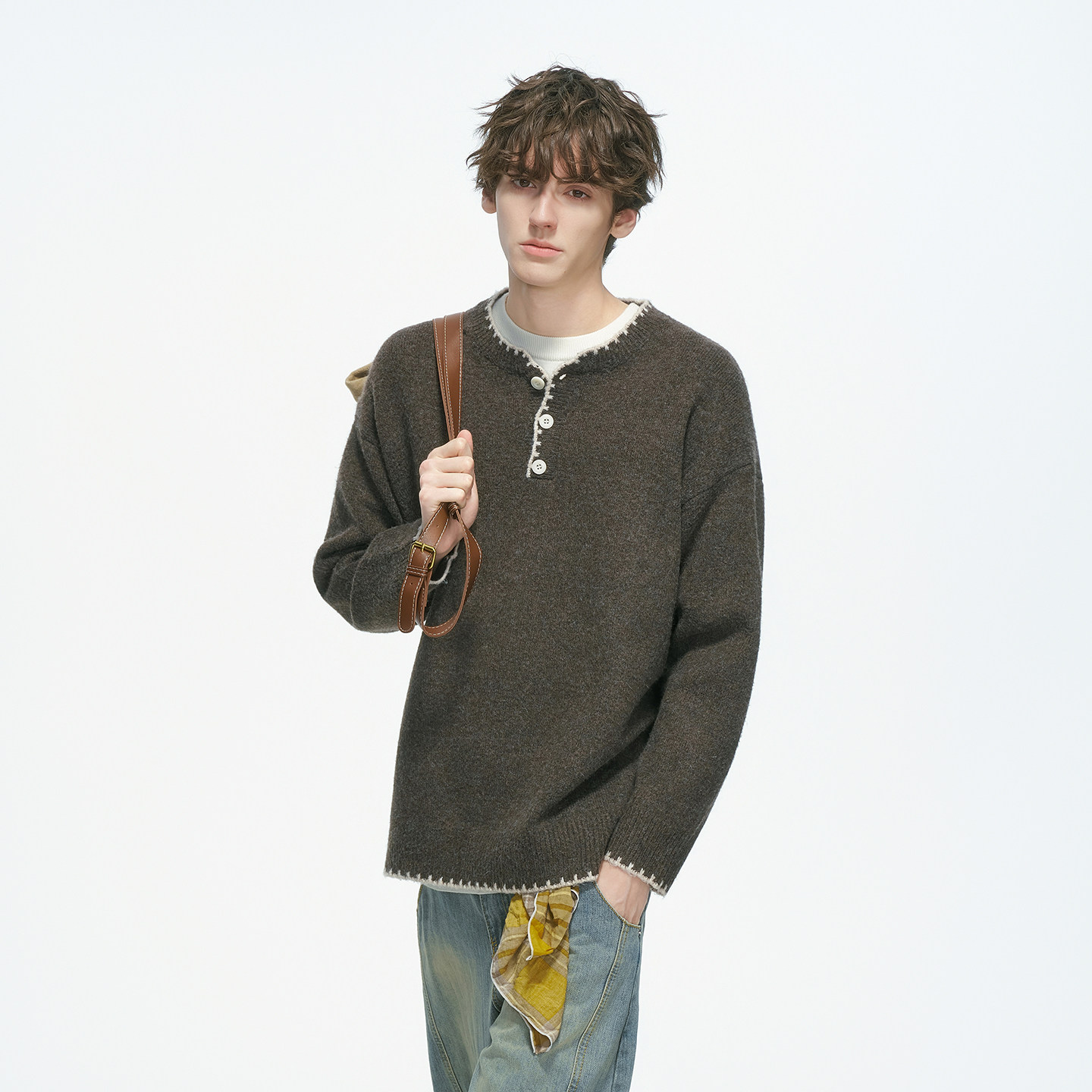 Dream made老钱风羊毛混纺亨利领毛衣男冬季内搭针织衫男生毛线衣,淘宝优惠券,粉丝福利购,淘宝优惠卷