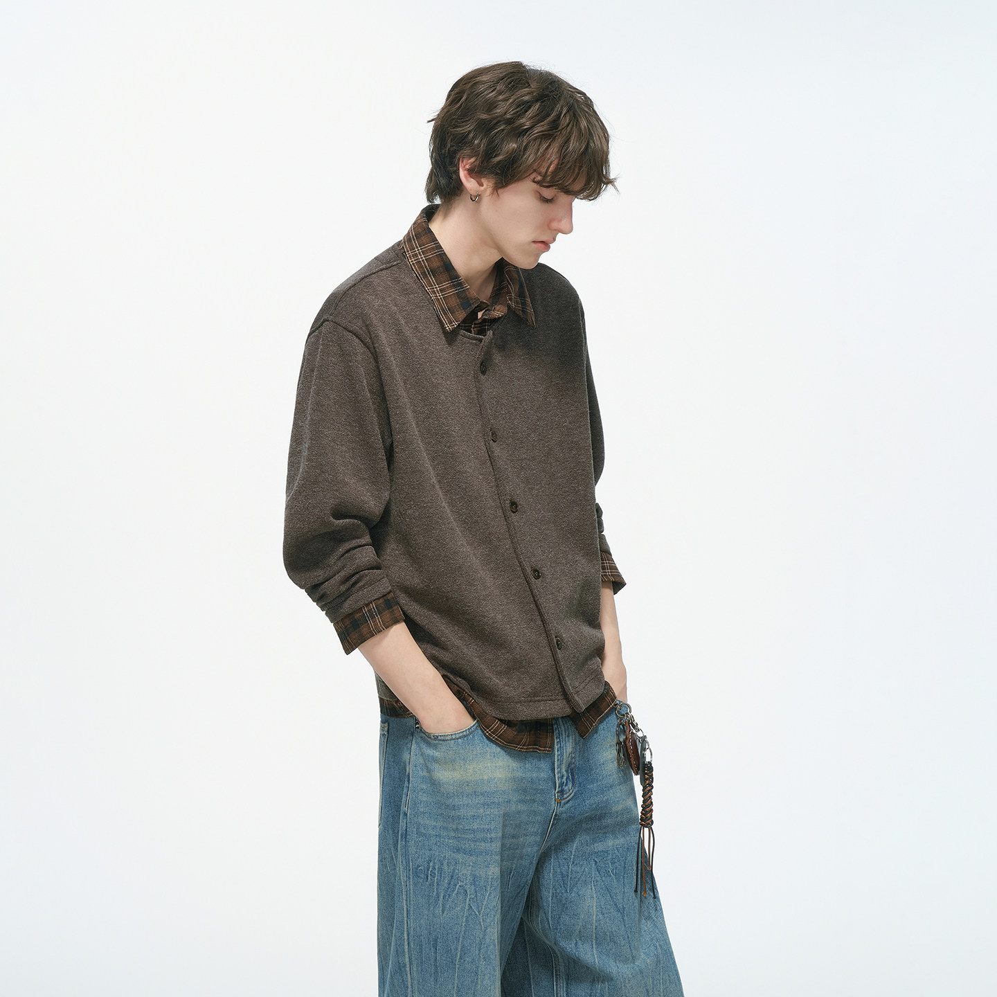 Dream made假两件老钱风开衫毛衣男秋冬季长袖衬衫男生内搭针织衫,淘宝优惠券,粉丝福利购,淘宝优惠卷