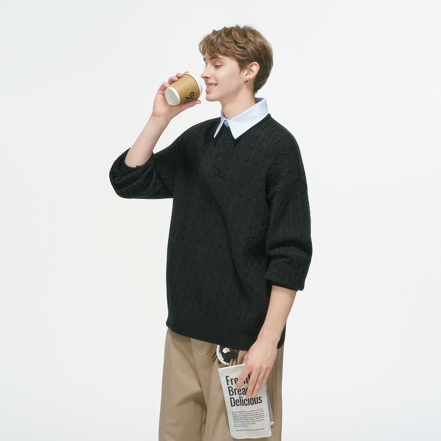 Dream made学院风假两件polo衫麻花毛衣男款秋冬季老钱针织衫上衣,淘宝优惠券,粉丝福利购,淘宝优惠卷