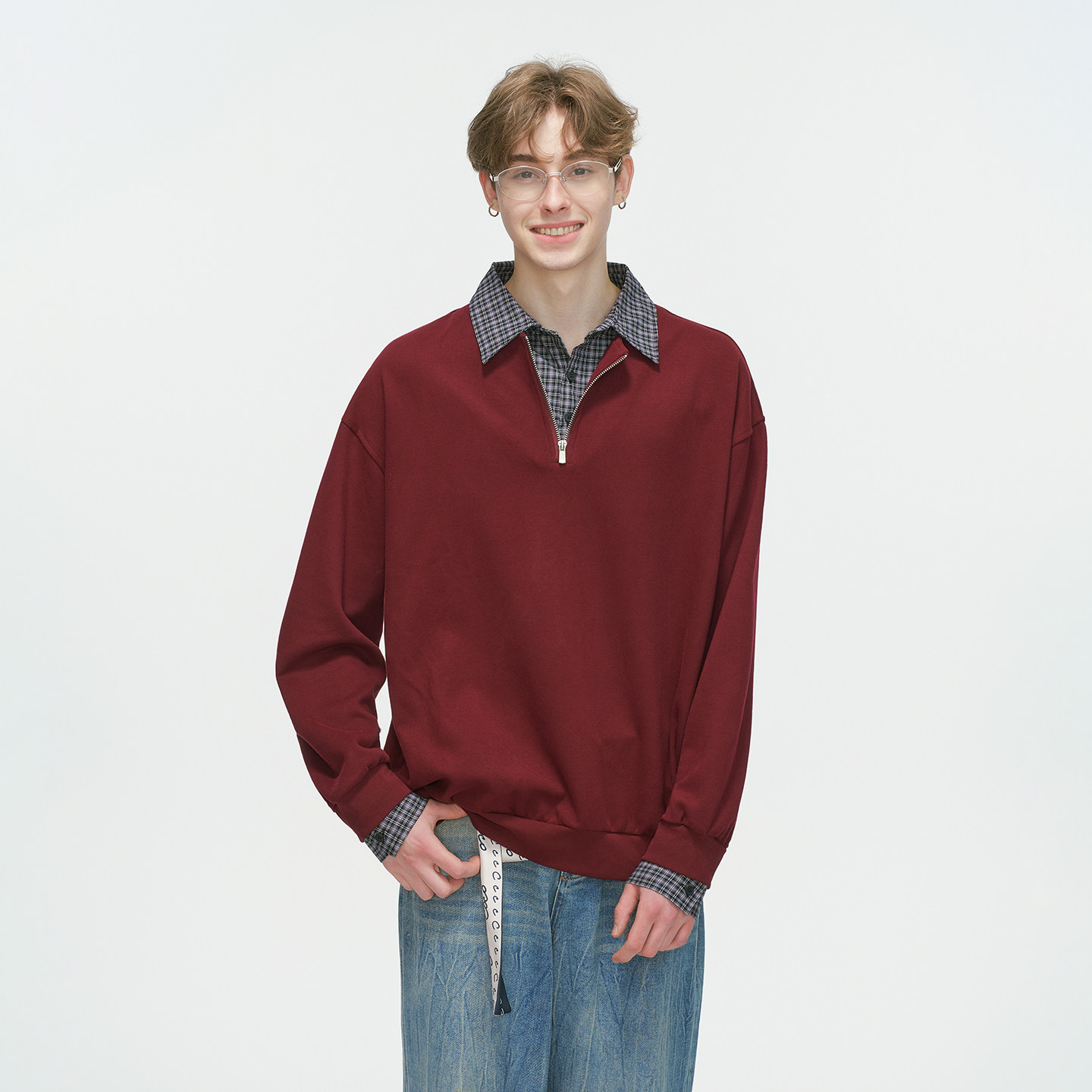 Dream made美式假两件衬衫领POLO衫卫衣男款春秋季半拉链内搭上衣,淘宝优惠券,粉丝福利购,淘宝优惠卷