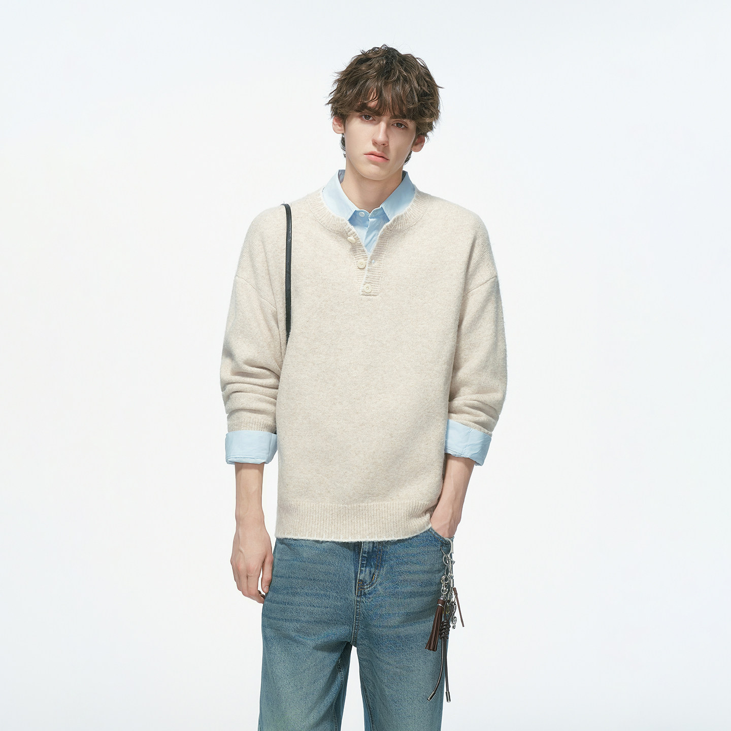 Dream made老钱风羊毛混纺亨利领毛衣男冬季内搭针织衫男生毛线衣,淘宝优惠券,粉丝福利购,淘宝优惠卷