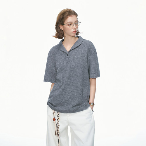 Dream made 老钱风新贵肌理感针织短袖T恤男女夏季情侣polo衫上衣 - 图0