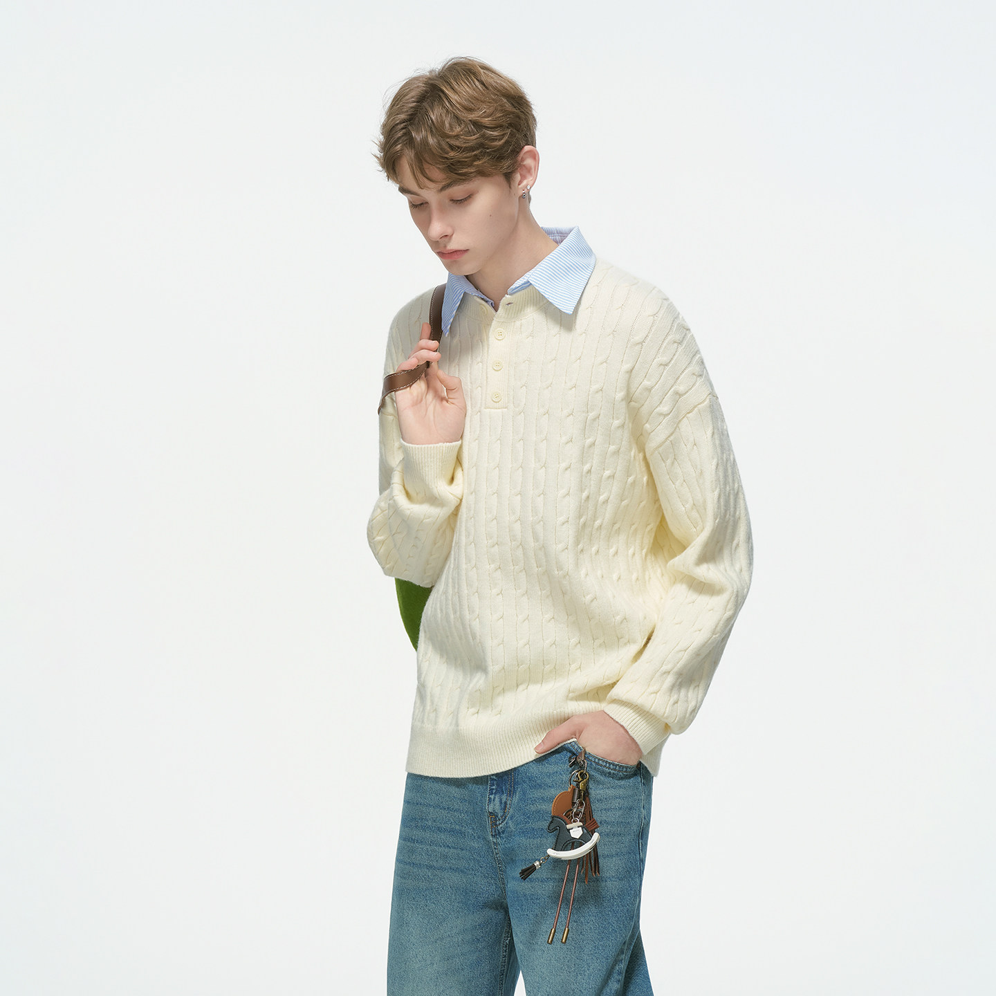 Dream made学院风假两件polo衫麻花毛衣男款秋冬季老钱针织衫上衣,淘宝优惠券,粉丝福利购,淘宝优惠卷