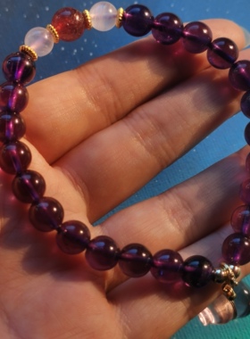 【紫霞映樱】天然水晶组合水晶智慧浪漫手环女手串