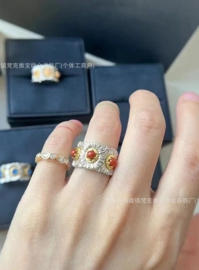 意大利布契小雏菊戒指 女V金高版本拉丝粉蛋白指环宫廷风时尚个性