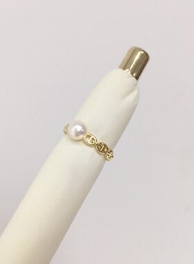 强光高亮天然淡水珍珠戒指简约港风时尚链条可调节开口戒指