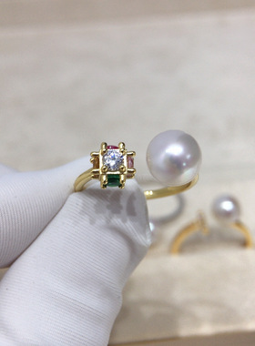 正圆高亮天然淡水AK珍珠戒指轻奢系列通体S925纯银珍珠戒指