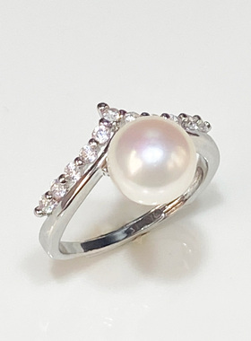 5A级高亮天然淡水真珍珠戒指18K包金锆石皇冠开口珍珠指环女高级