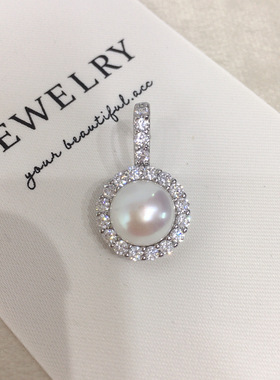 诸暨天然淡水珍珠微镶锆石万能扣大点位无核淡水珍珠吊坠珍珠项链