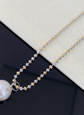 天然淡水珍珠镭射车花珠链正圆9-10mm珍珠女s925纯银浙江诸暨项链