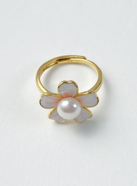 天然淡水珍珠戒指甜美迷你樱花指环女银针春季粉色花朵超仙高级感