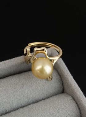 金珠海水珍珠不规则指环正圆9-10mm珍珠女s925纯银珍珠戒指女款