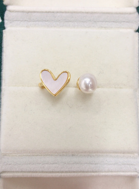 5A级高亮天然淡水珍珠戒指天然海贝贝母韩版爱心形珍珠戒指