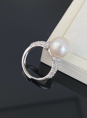 天然淡水珍珠镶钻时尚气质指环正圆10-11mm珍珠s925纯银戒指诸暨