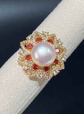 浙江诸暨天然淡水真珍珠大颗10-11mm戒指指环活口女士轻奢高级感