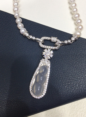 高品质高亮近圆天然淡水珍珠项链天然玉髓冰种万能扣项链