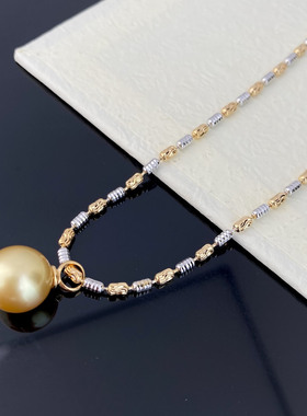 海水金珠珍珠分色车花S形套链正圆9-10mm珍珠女s925纯银项链颈链