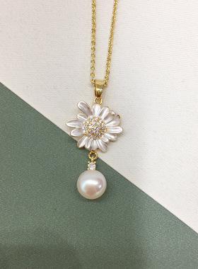 诸暨高亮无瑕天然淡水珍珠吊坠小清新向日葵珍珠项链
