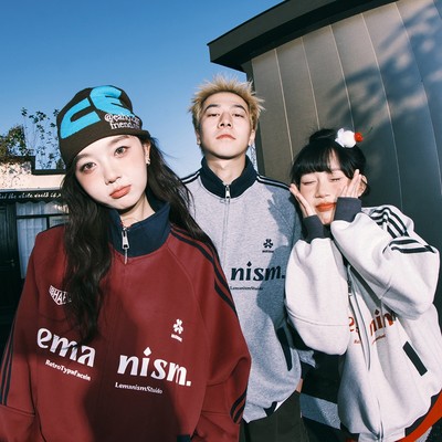 lemanism棒球服红色外套男立领秋季新款情侣美式开衫夹克女潮牌