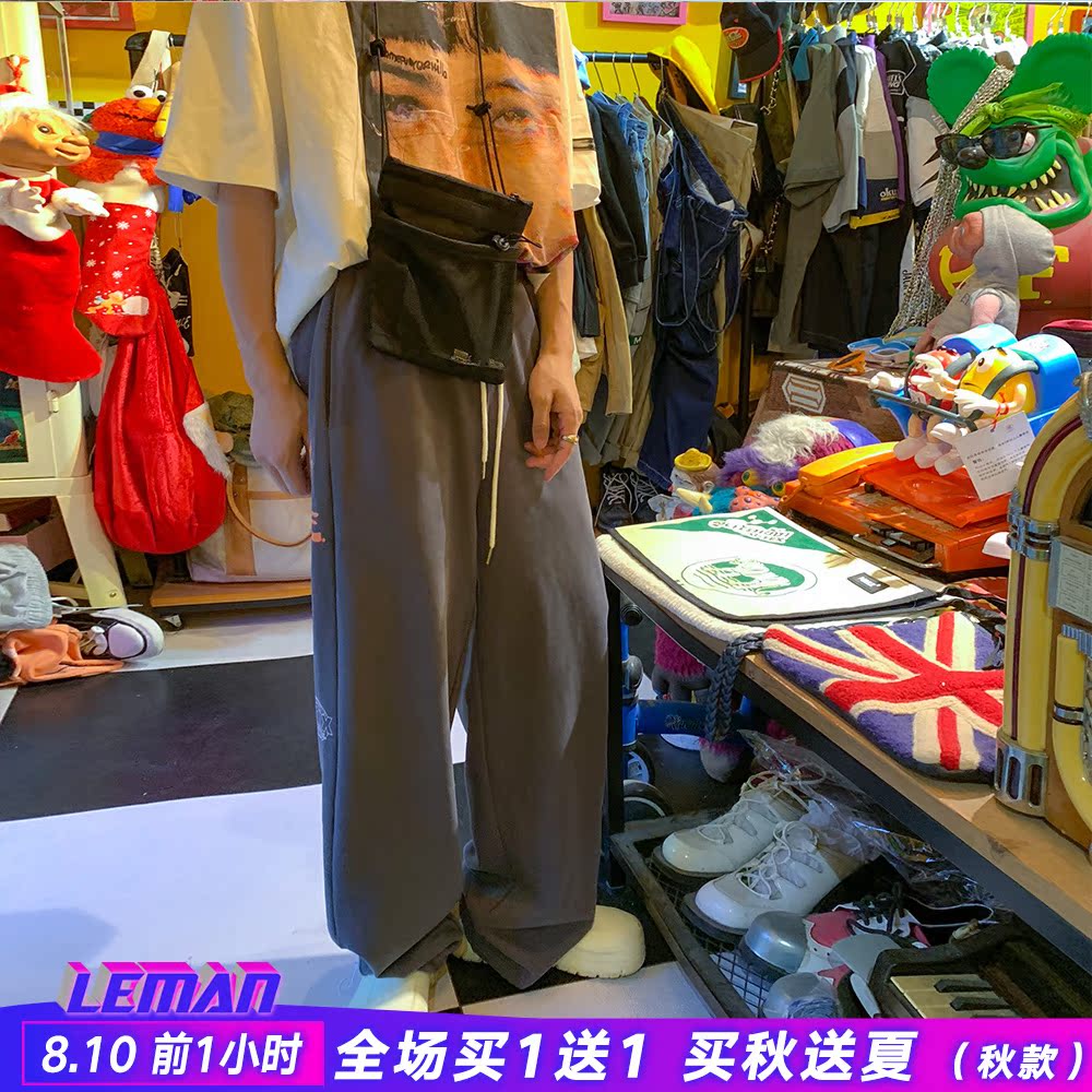 Leman 卫裤男宽松夏季薄款抽绳运动裤学生侧边涂鸦休闲裤 金俊自制 Leman 卫裤男宽松夏季薄款抽绳运动裤学生侧边涂鸦休闲裤 金俊自制